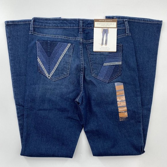 Vintage America Women's Jeans Boot-y Boot Cut Mid-Rise Slim Dark Wash sz 14 NWT - Picture 1 of 6